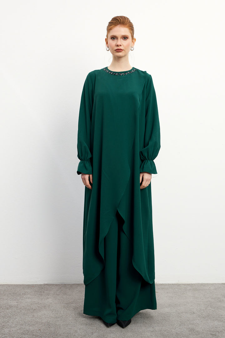 ZRF Women Asymmetric Cut Tunic Pants Suit - Emerald - Southend
