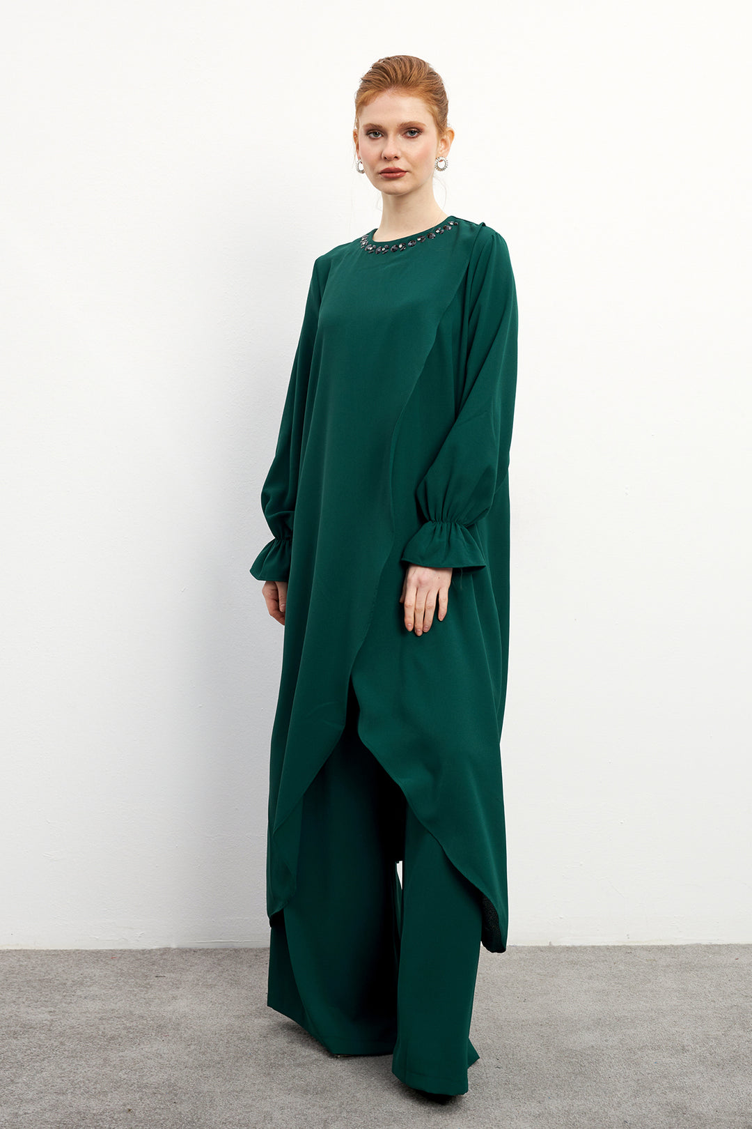 ZRF Women Asymmetric Cut Tunic Pants Suit - Emerald - Southend