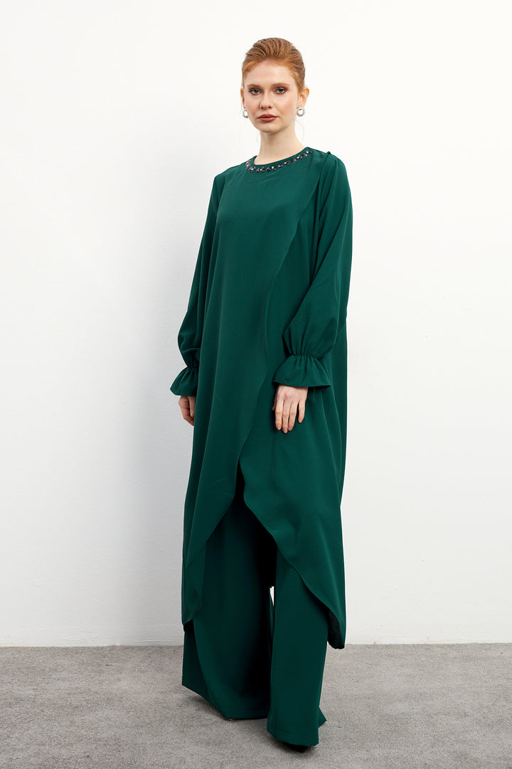 ZRF Women Asymmetric Cut Tunic Pants Suit - Emerald - Southend