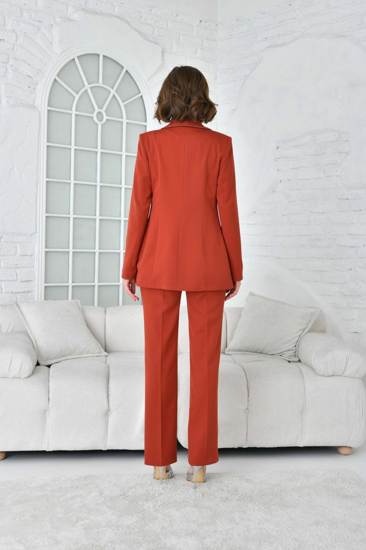 NDL Women Brick-colored Women's Suit with Biyeli Shawl Collar - South Gate