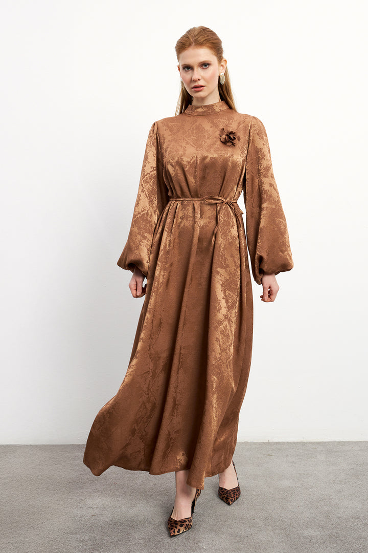 ZRF Women Rose Detailed Jacquard Dress - Camel - Tustin