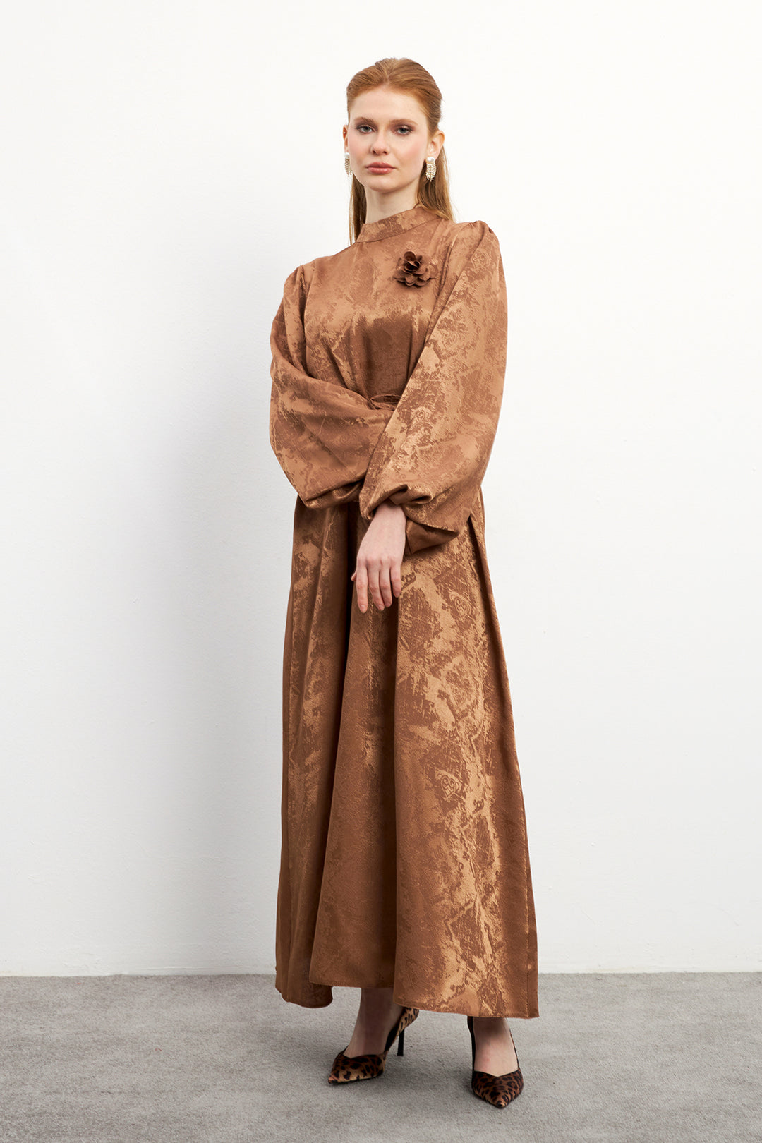 ZRF Women Rose Detailed Jacquard Dress - Camel - Tustin