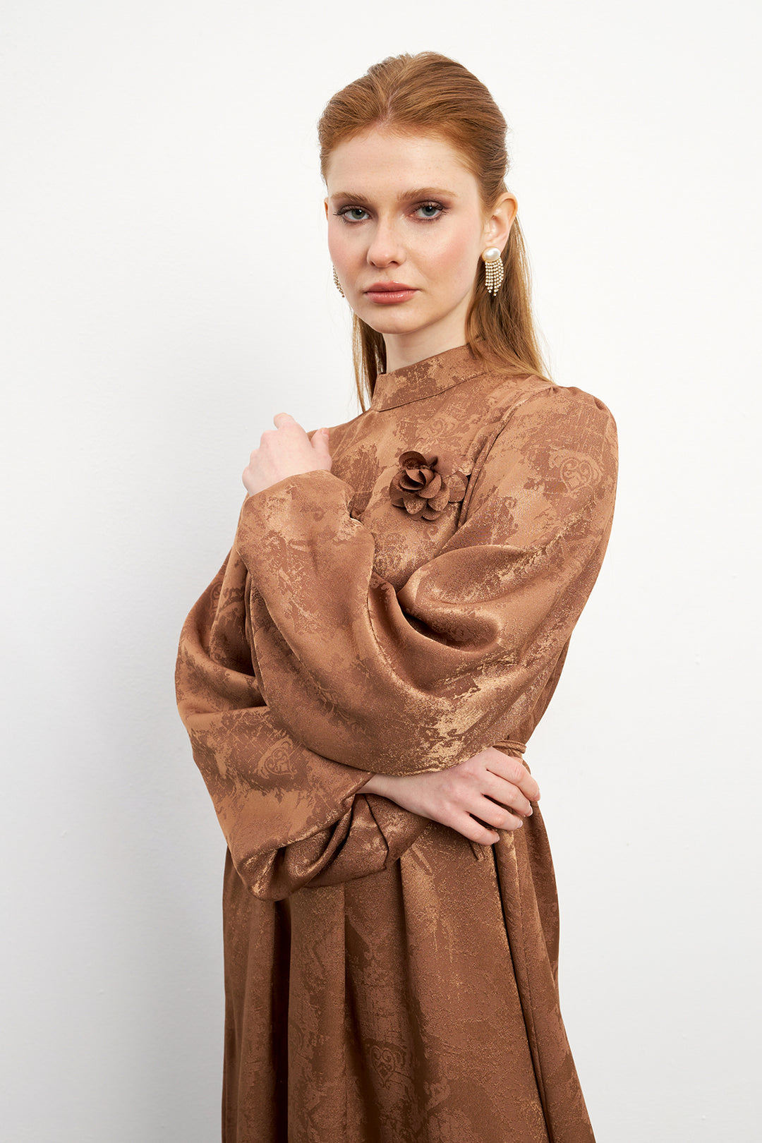 ZRF Women Rose Detailed Jacquard Dress - Camel - Tustin