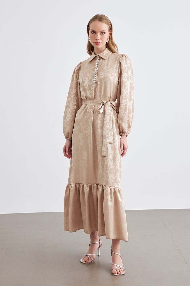 ZRF Women Mayra Stone-Embellished Jacquard Dress - Beige - Mestre