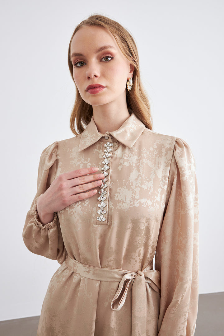 ZRF Women Mayra Stone-Embellished Jacquard Dress - Beige - Mestre