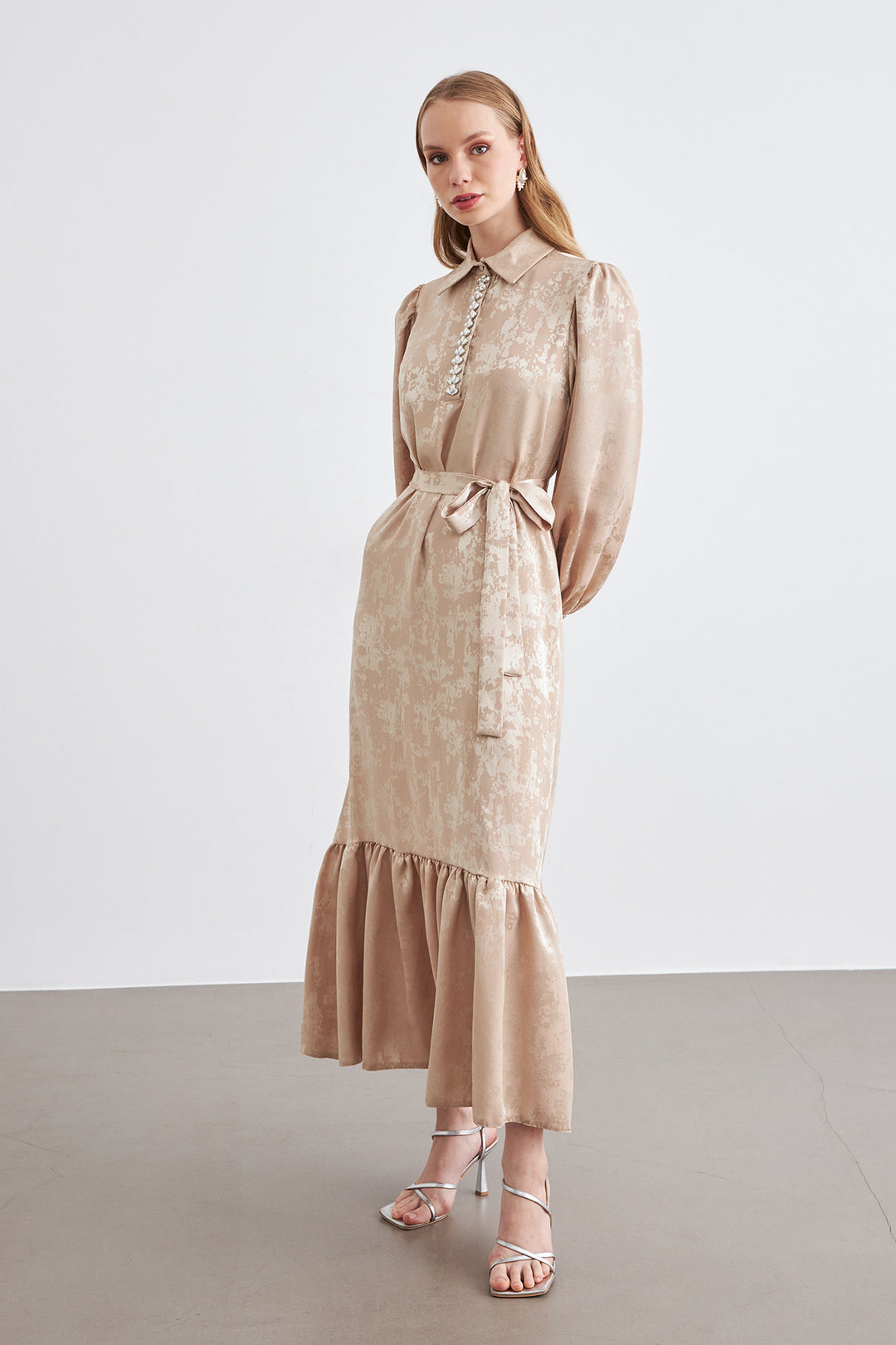 ZRF Women Mayra Stone-Embellished Jacquard Dress - Beige - Mestre
