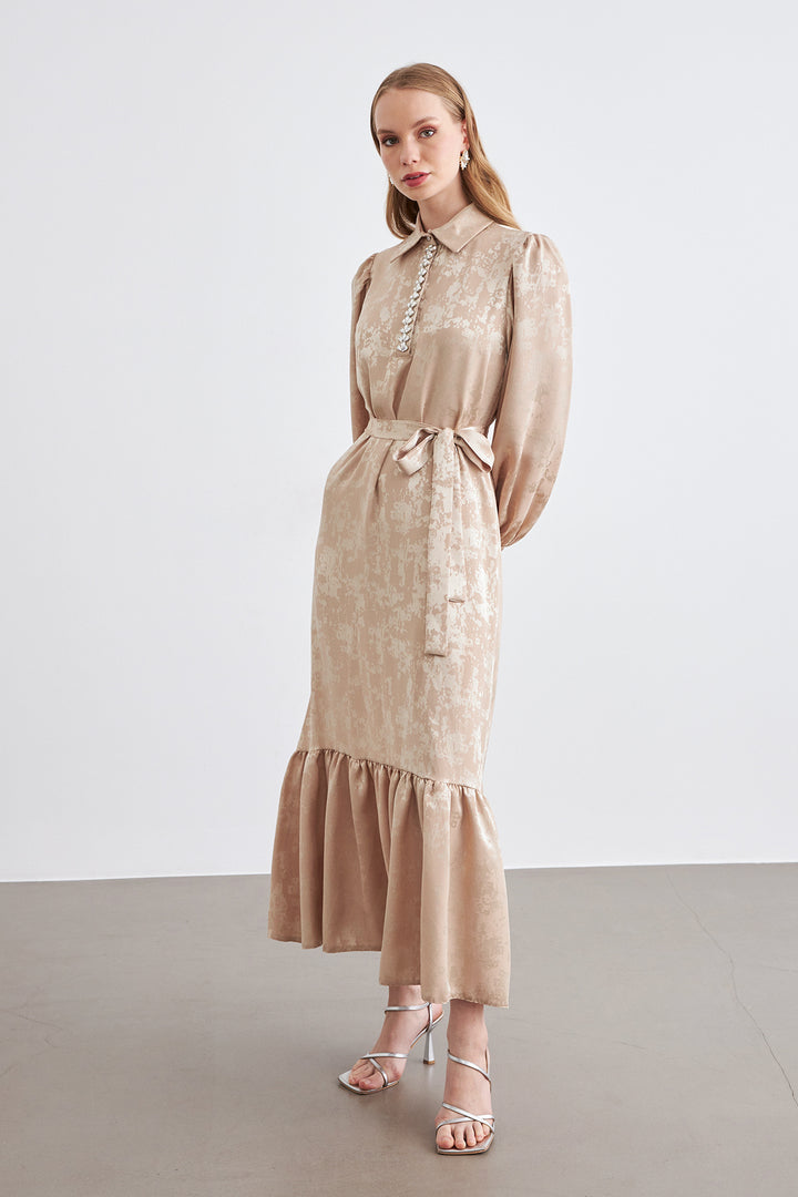 ZRF Women Mayra Stone-Embellished Jacquard Dress - Beige - Mestre