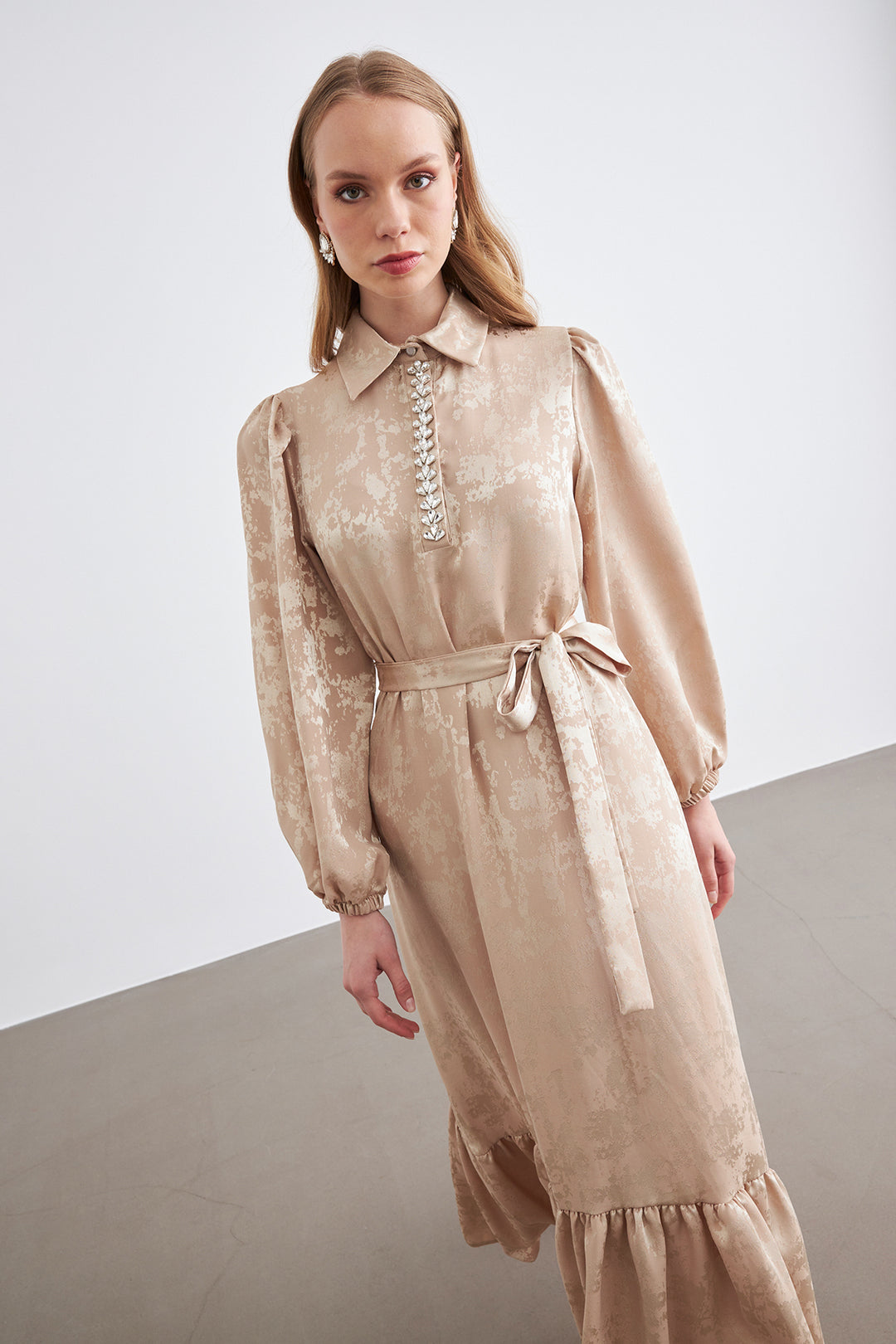 ZRF Women Mayra Stone-Embellished Jacquard Dress - Beige - Mestre
