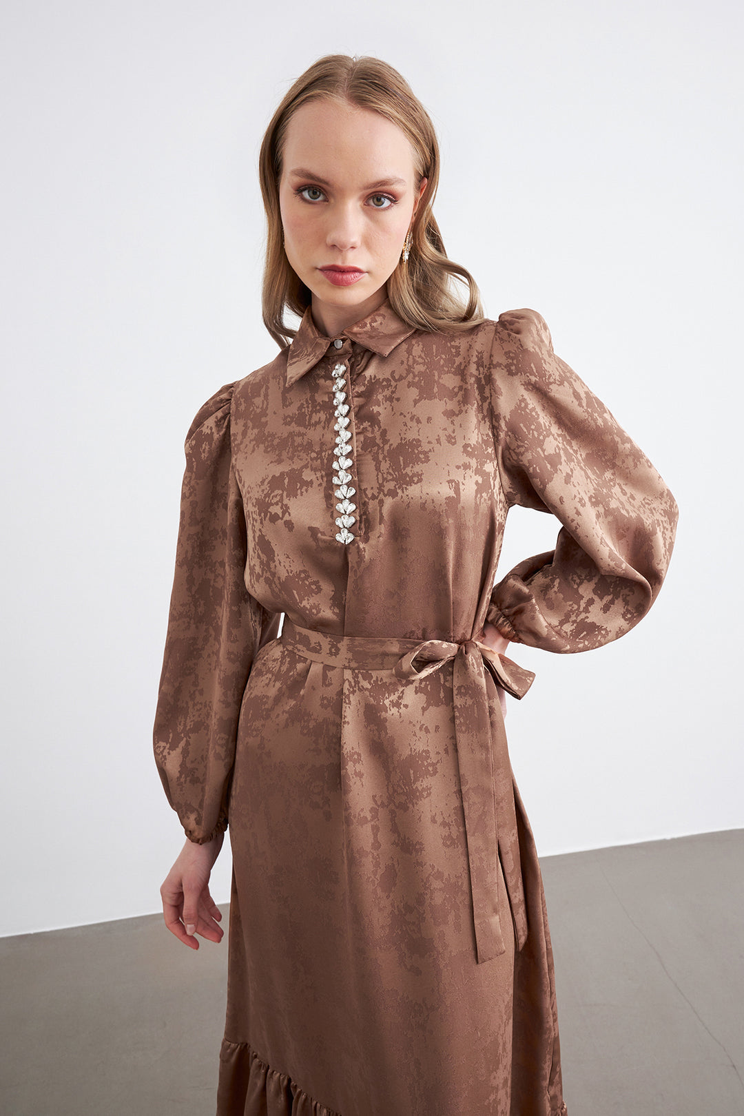 ZRF Women Mayra Stone-Embellished Jacquard Dress - Camel - Augusta