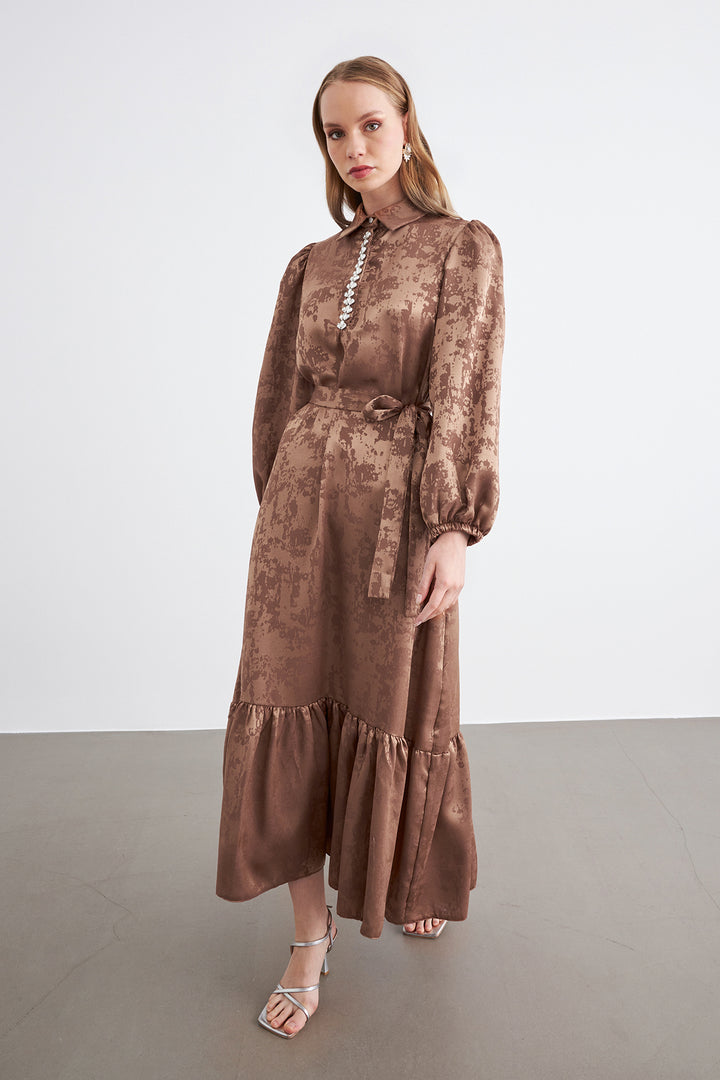 ZRF Women Mayra Stone-Embellished Jacquard Dress - Camel - Augusta