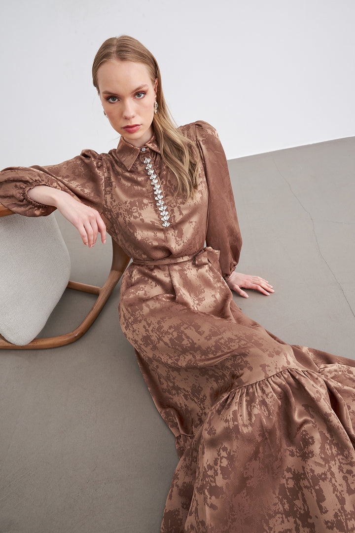 ZRF Women Mayra Stone-Embellished Jacquard Dress - Camel - Augusta