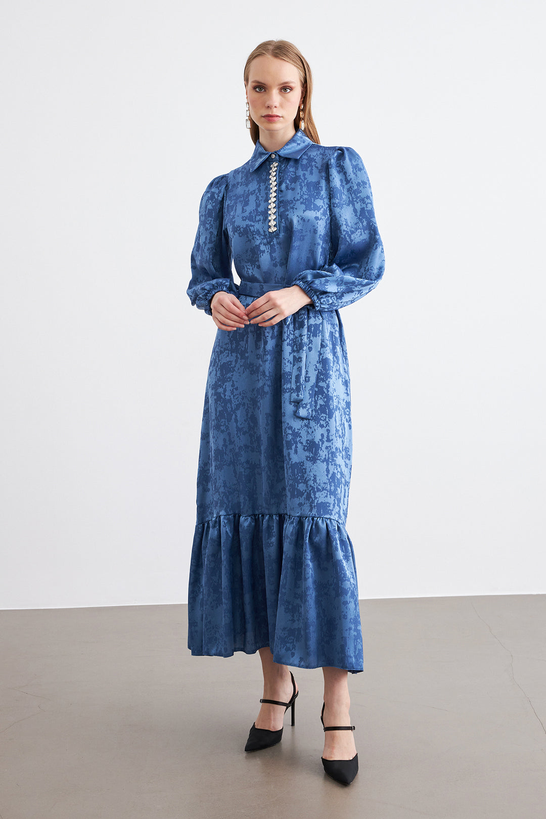 ZRF Women Mayra Stone-Embellished Jacquard Dress - Indigo - Green Bay
