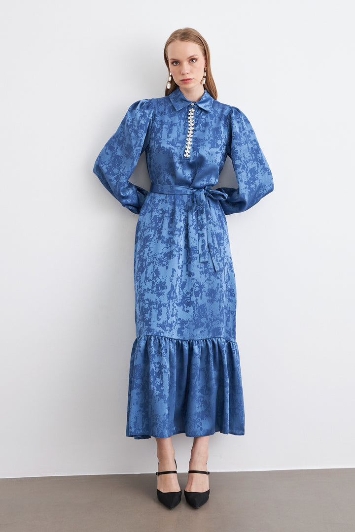 ZRF Women Mayra Stone-Embellished Jacquard Dress - Indigo - Green Bay