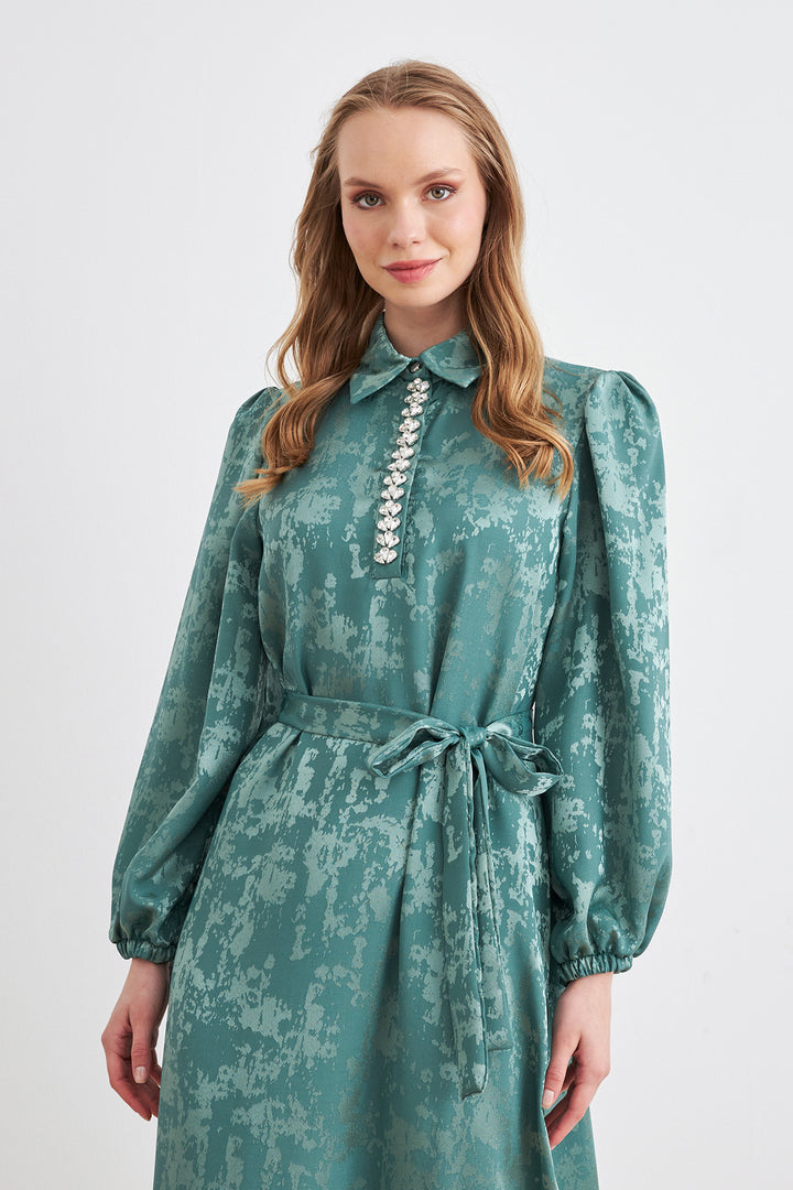 ZRF Women Mayra Stone-Embellished Jacquard Dress - Mint - Atenco