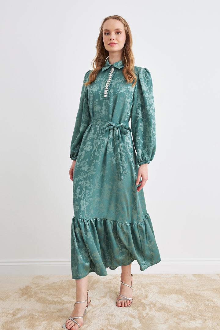 ZRF Women Mayra Stone-Embellished Jacquard Dress - Mint - Atenco