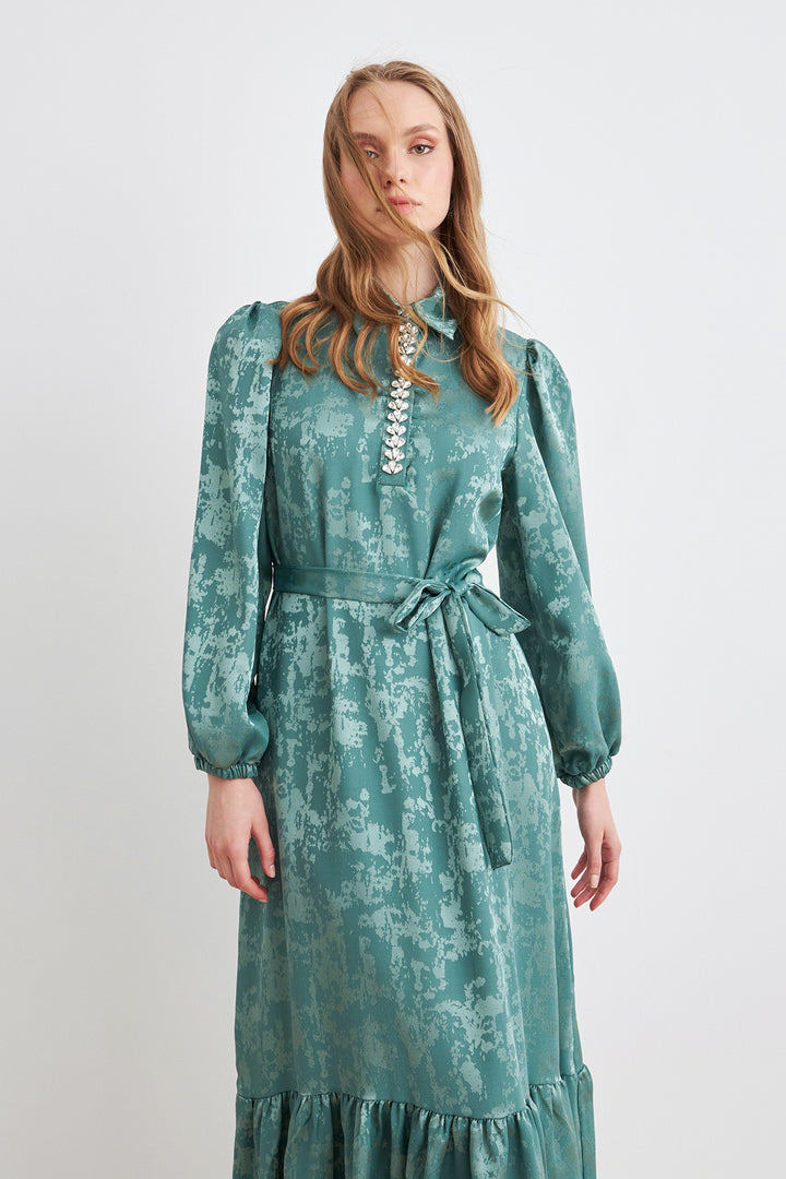 ZRF Women Mayra Stone-Embellished Jacquard Dress - Mint - Atenco