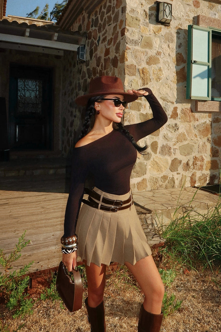 EYY Women Beige Sinatra Double Belted Mini Skirt - Buffalo