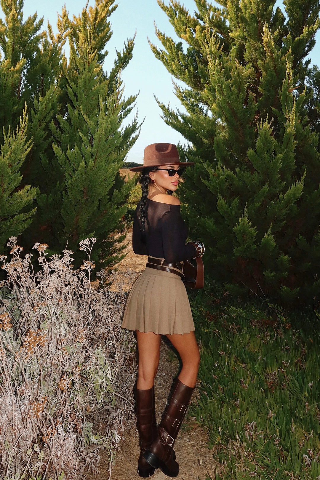 EYY Women Beige Sinatra Double Belted Mini Skirt - Buffalo