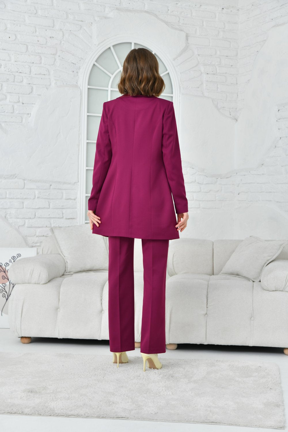 NDL Women Satin Ribboned 4-Button Women's Suit Purple - Caluire-et-Cuire