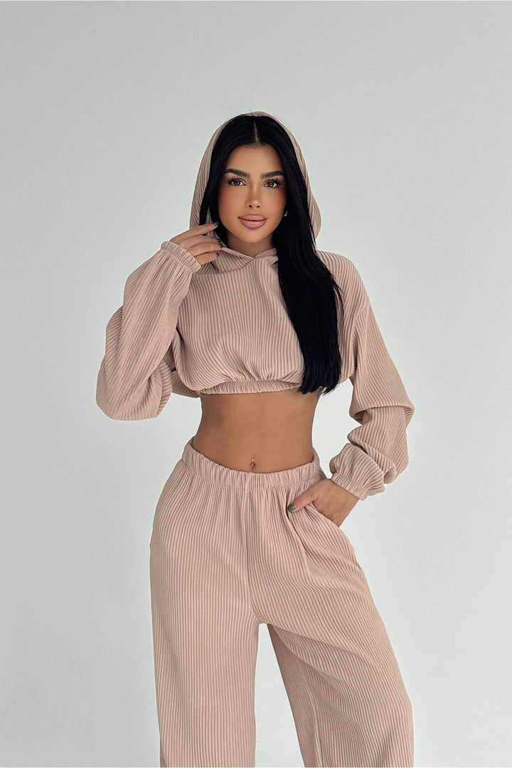 EYY Women Beige Dixie Hooded Top and Bottom Set - Collado-Villalba