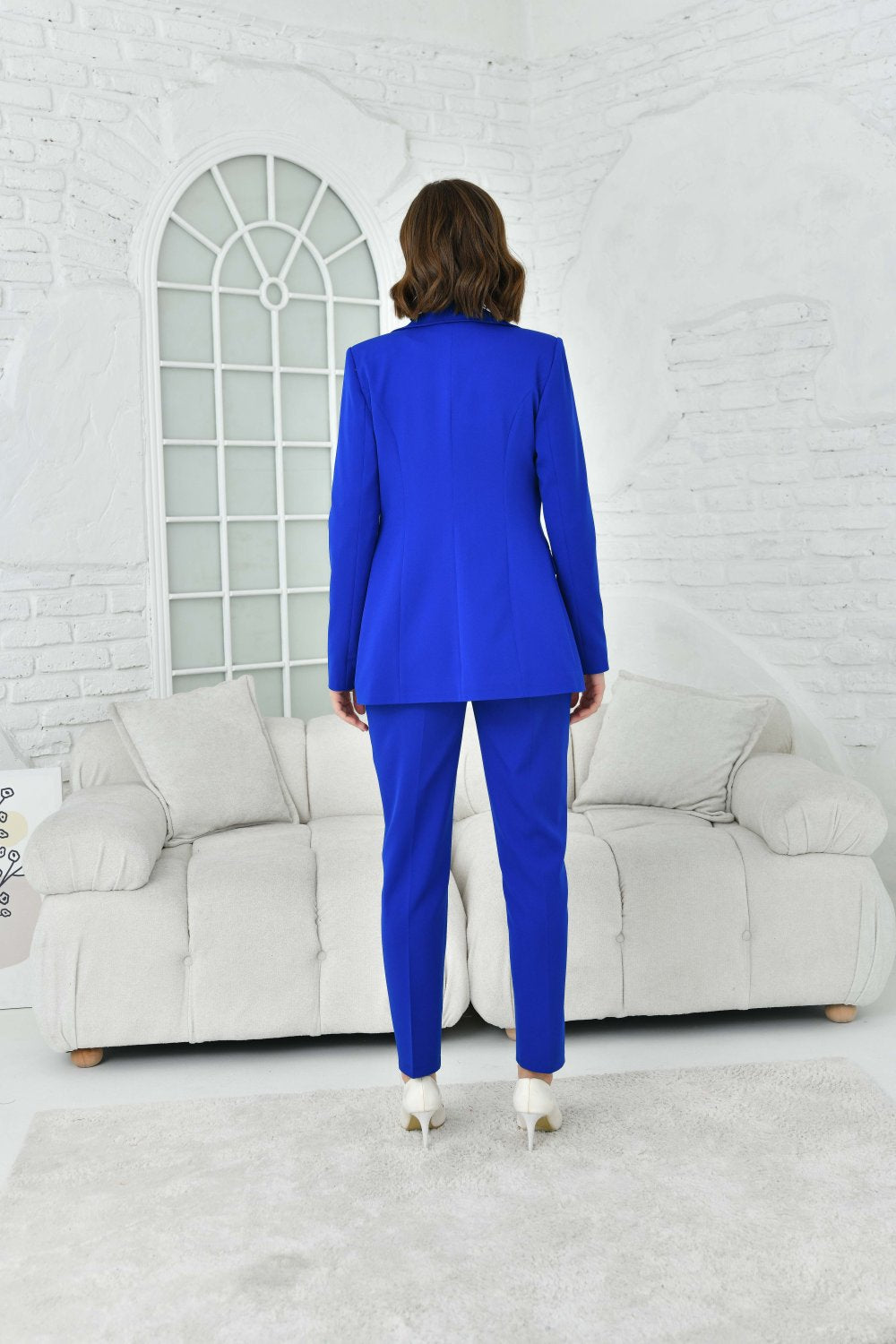 NDL Women Blue Women's Suit with Collar Pleated Accessories - Sterling Heights