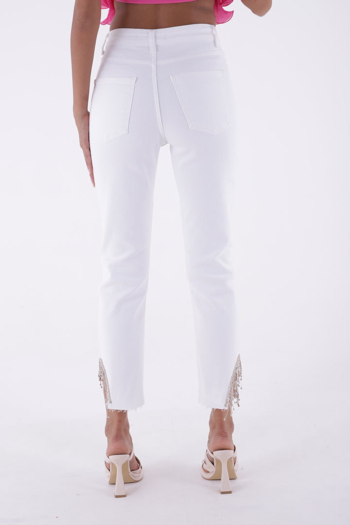 XLJ High Waisted Mom Jean with Rhinestones on Leg Hems Sides Mixed - Randolph