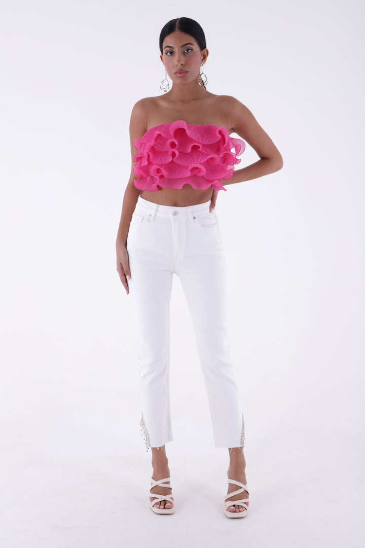 XLJ High Waisted Mom Jean with Rhinestones on Leg Hems Sides Mixed - Randolph