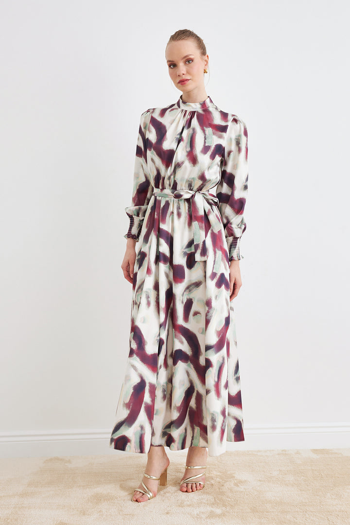 ZRF Women Patterned Satin Dress - Burgundy - Greenville