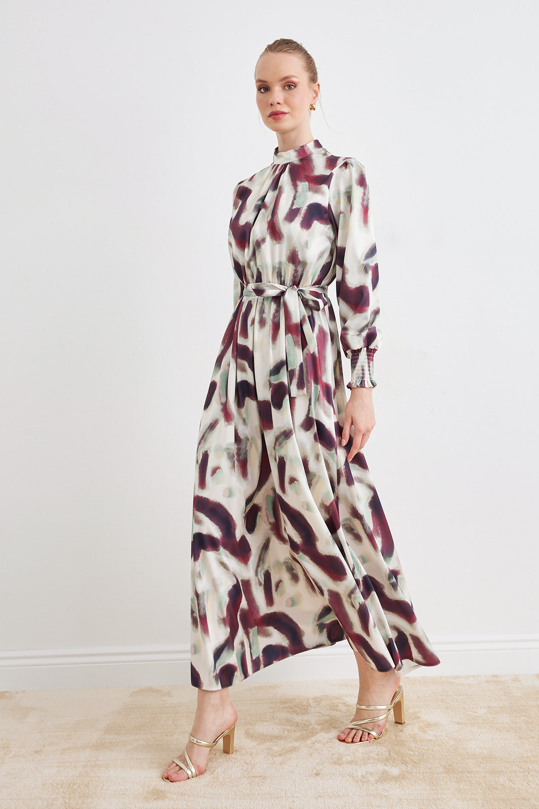 ZRF Women Patterned Satin Dress - Burgundy - Greenville