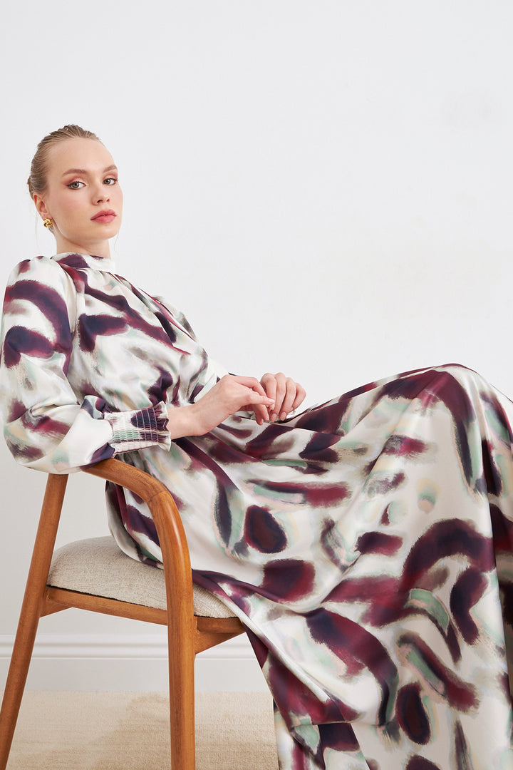ZRF Women Patterned Satin Dress - Burgundy - Greenville