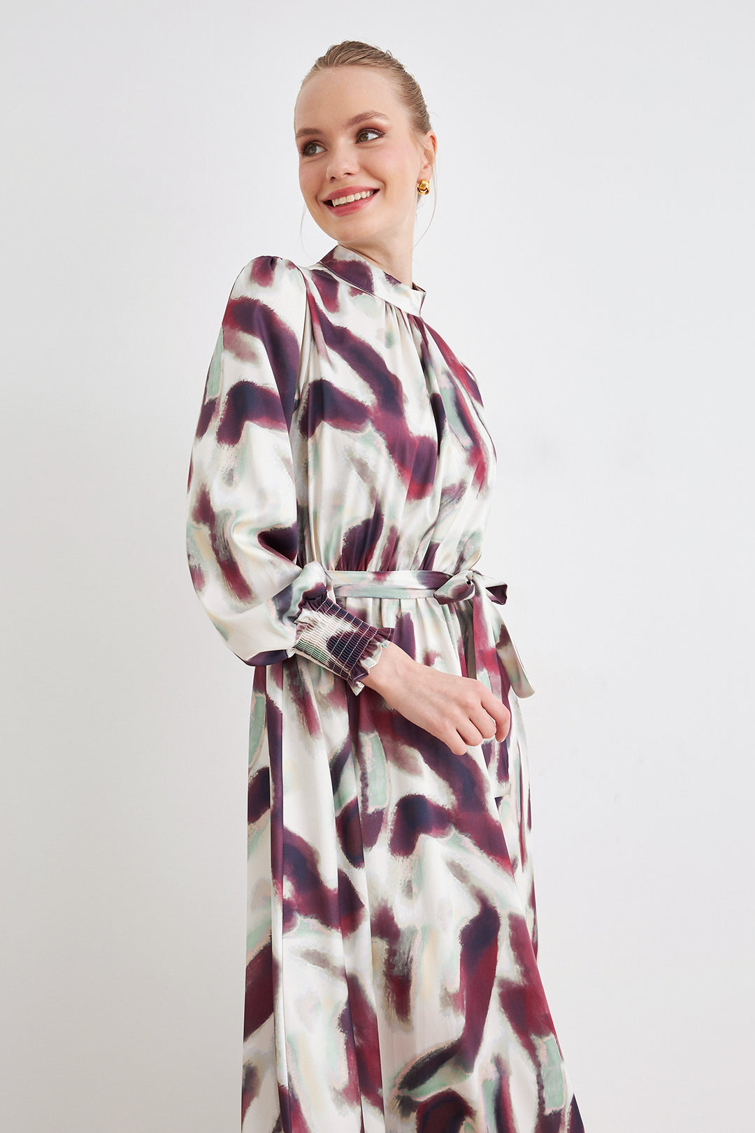 ZRF Women Patterned Satin Dress - Burgundy - Greenville