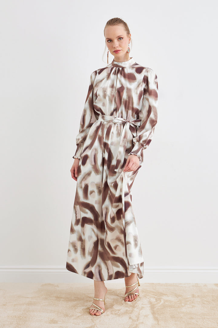 ZRF Women Patterned Satin Dress - Brown - Woodlawn