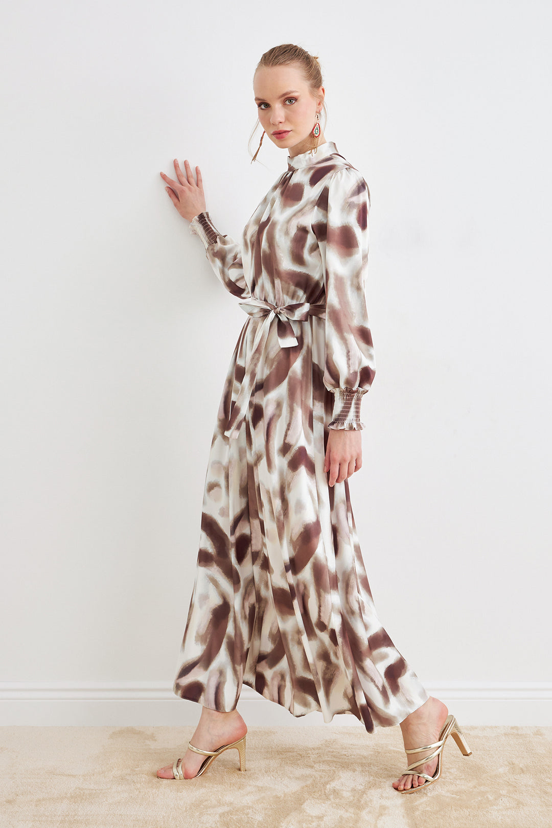 ZRF Women Patterned Satin Dress - Brown - Woodlawn