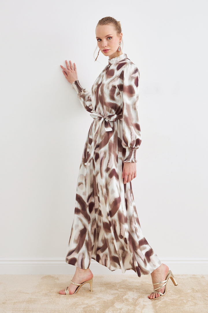 ZRF Women Patterned Satin Dress - Brown - Woodlawn