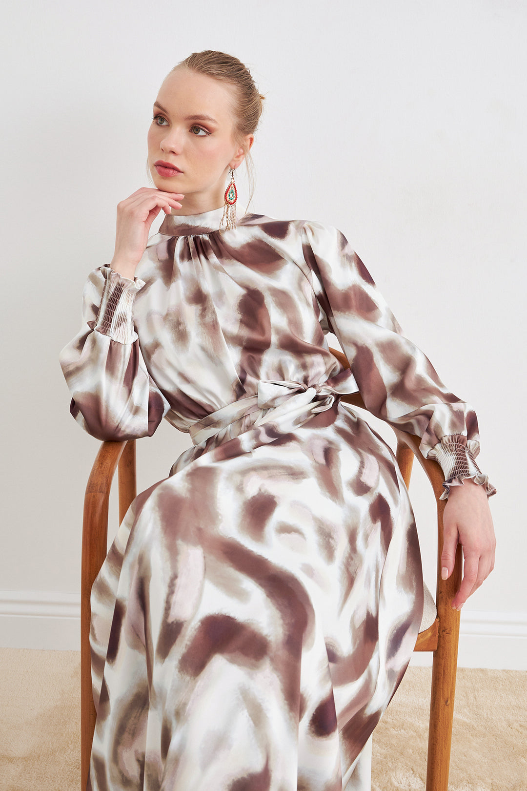 ZRF Women Patterned Satin Dress - Brown - Woodlawn
