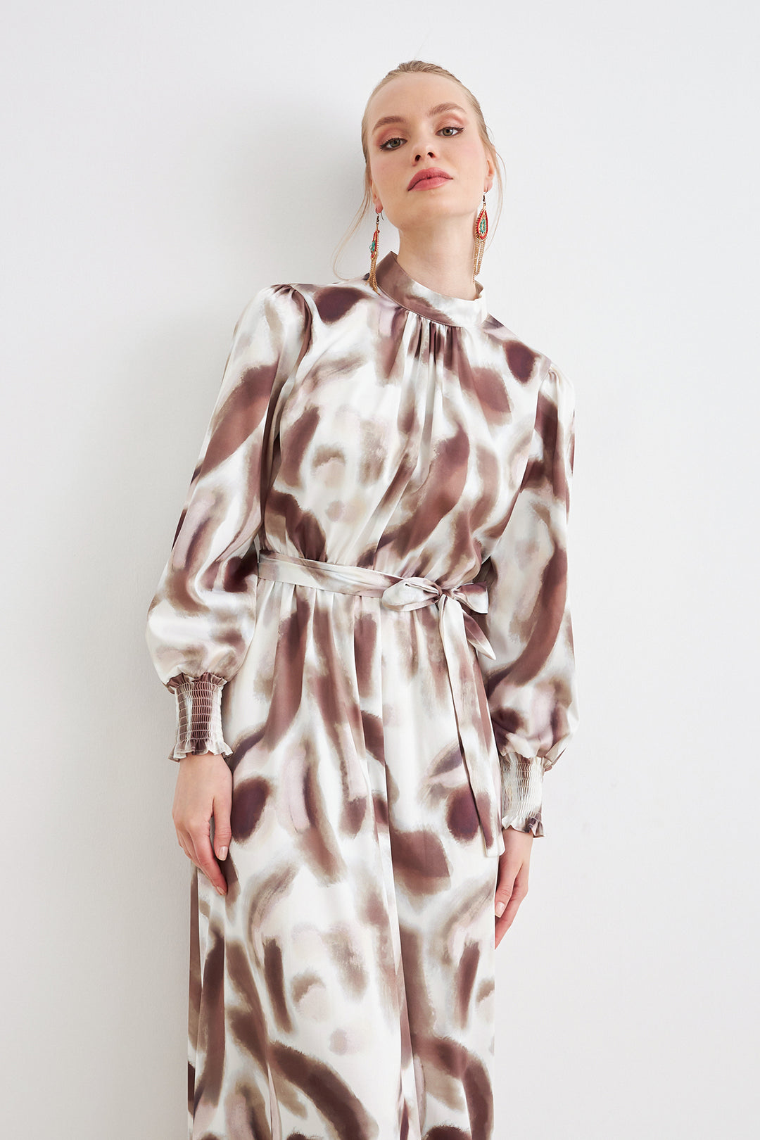 ZRF Women Patterned Satin Dress - Brown - Woodlawn