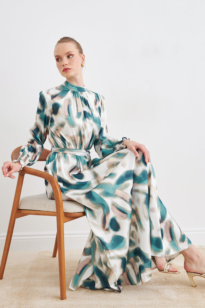 ZRF Women Patterned Satin Dress - Mint - Irvine