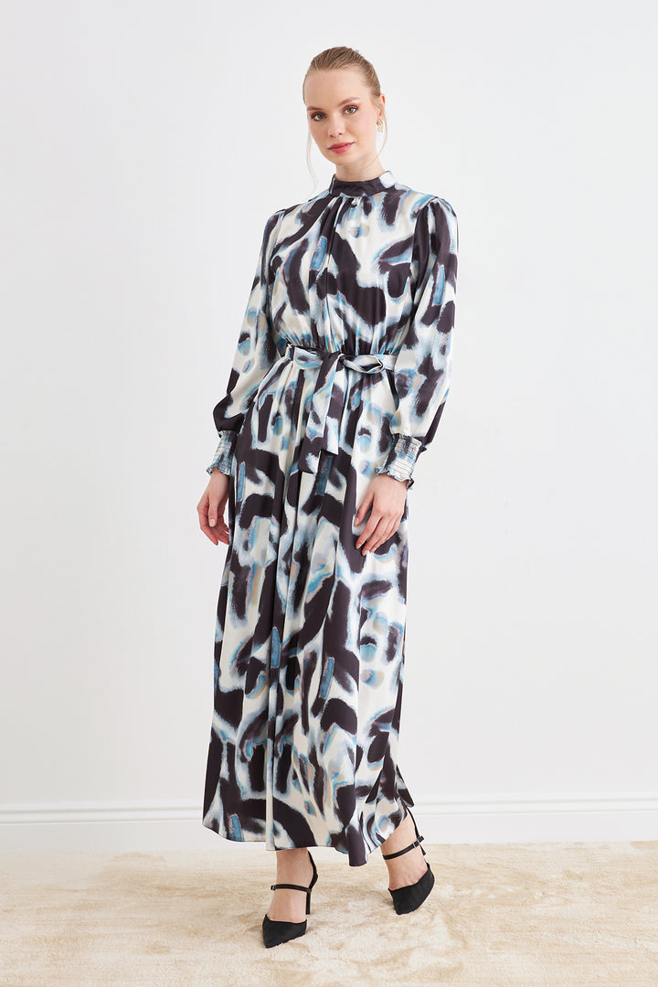 ZRF Women Patterned Satin Dress - Black - Charleston
