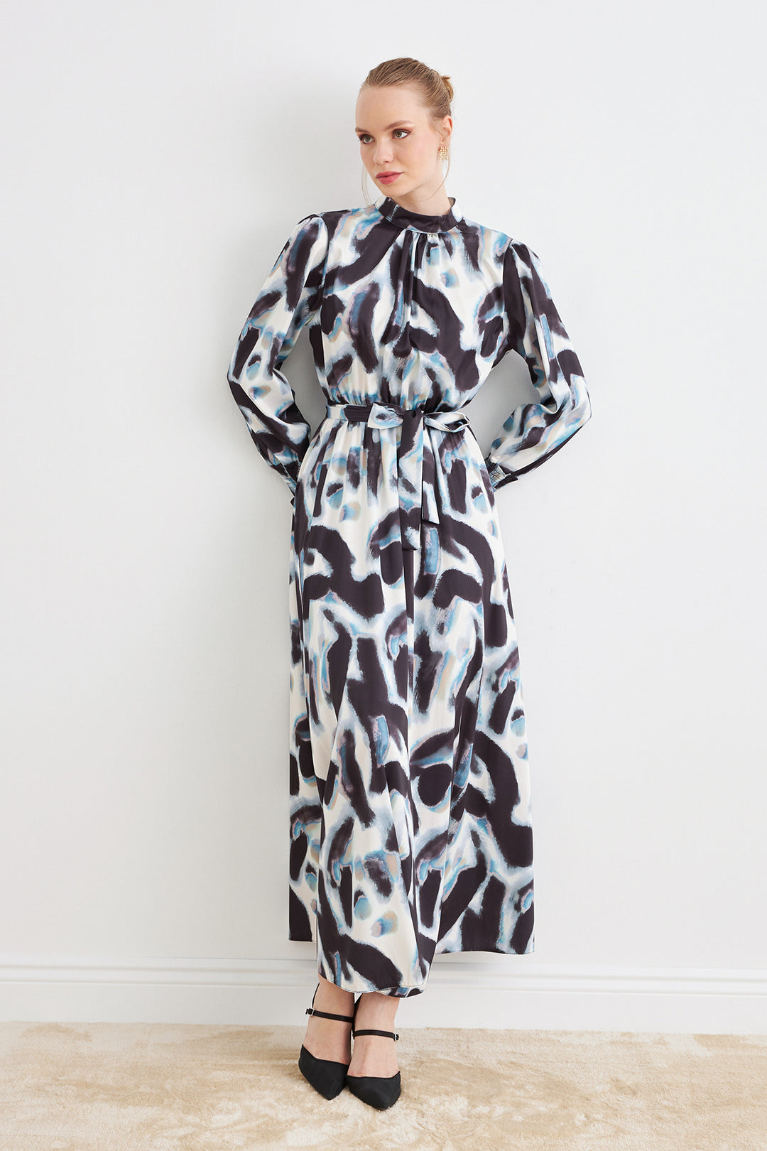 ZRF Women Patterned Satin Dress - Black - Charleston