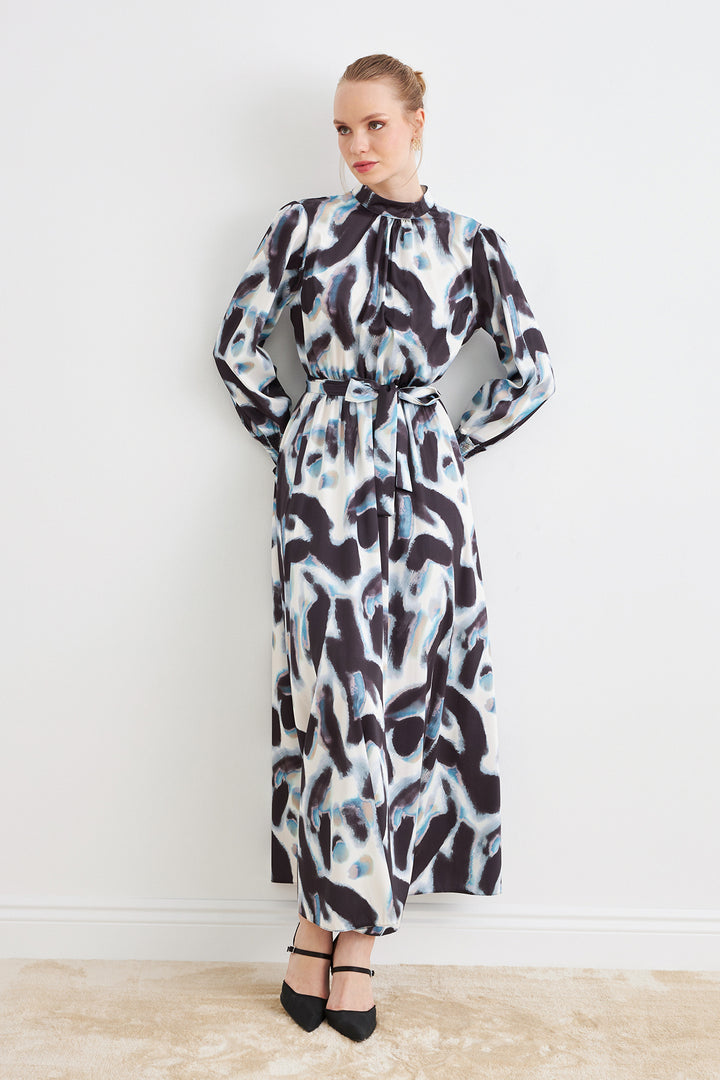 ZRF Women Patterned Satin Dress - Black - Charleston