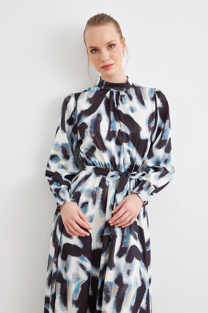 ZRF Women Patterned Satin Dress - Black - Charleston