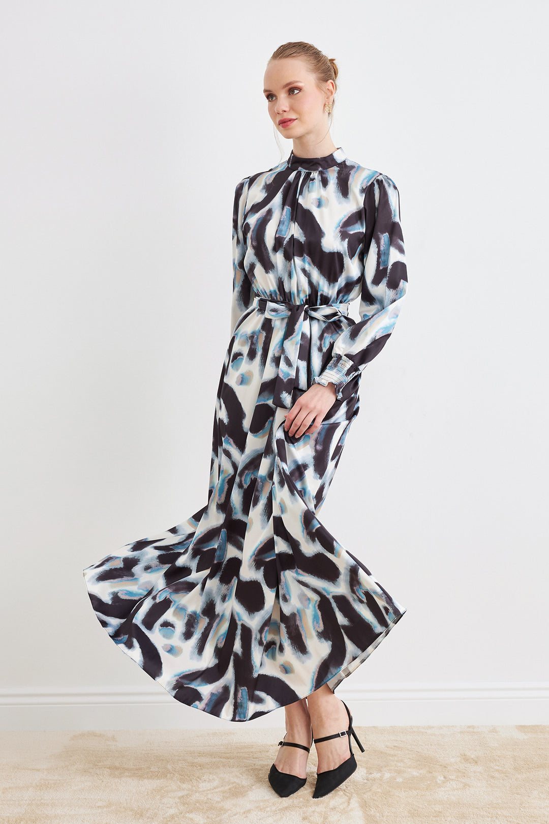 ZRF Women Patterned Satin Dress - Black - Charleston