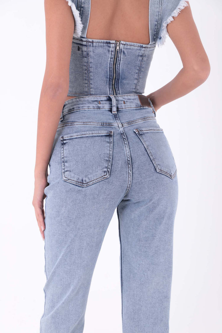 XLJ Fringe Ending High Rise Mom Fit Jean with Rhinestones on Legs Mixed - Pahrump