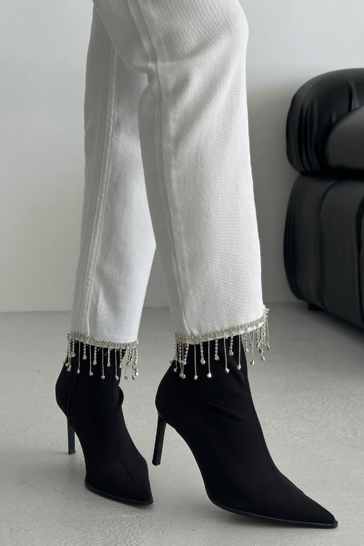 XLJ Fringe Ending High Rise Mom Fit Jean with Rhinestones on Legs Mixed - Toronto