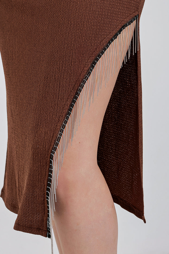BGD Women Chain Detailed Skirt - Brown - Avondale