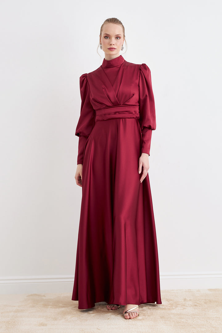 ZRF Women Alina Satin Evening Dress - Burgundy - Pessac