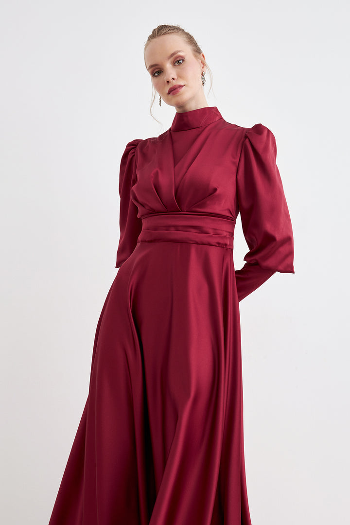 ZRF Women Alina Satin Evening Dress - Burgundy - Pessac