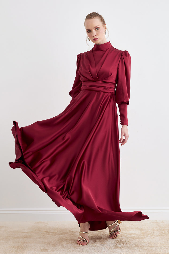 ZRF Women Alina Satin Evening Dress - Burgundy - Pessac