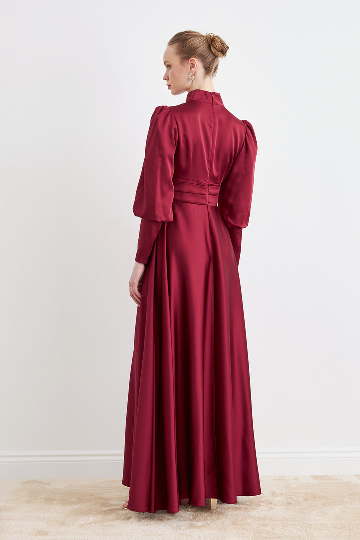 ZRF Women Alina Satin Evening Dress - Burgundy - Pessac