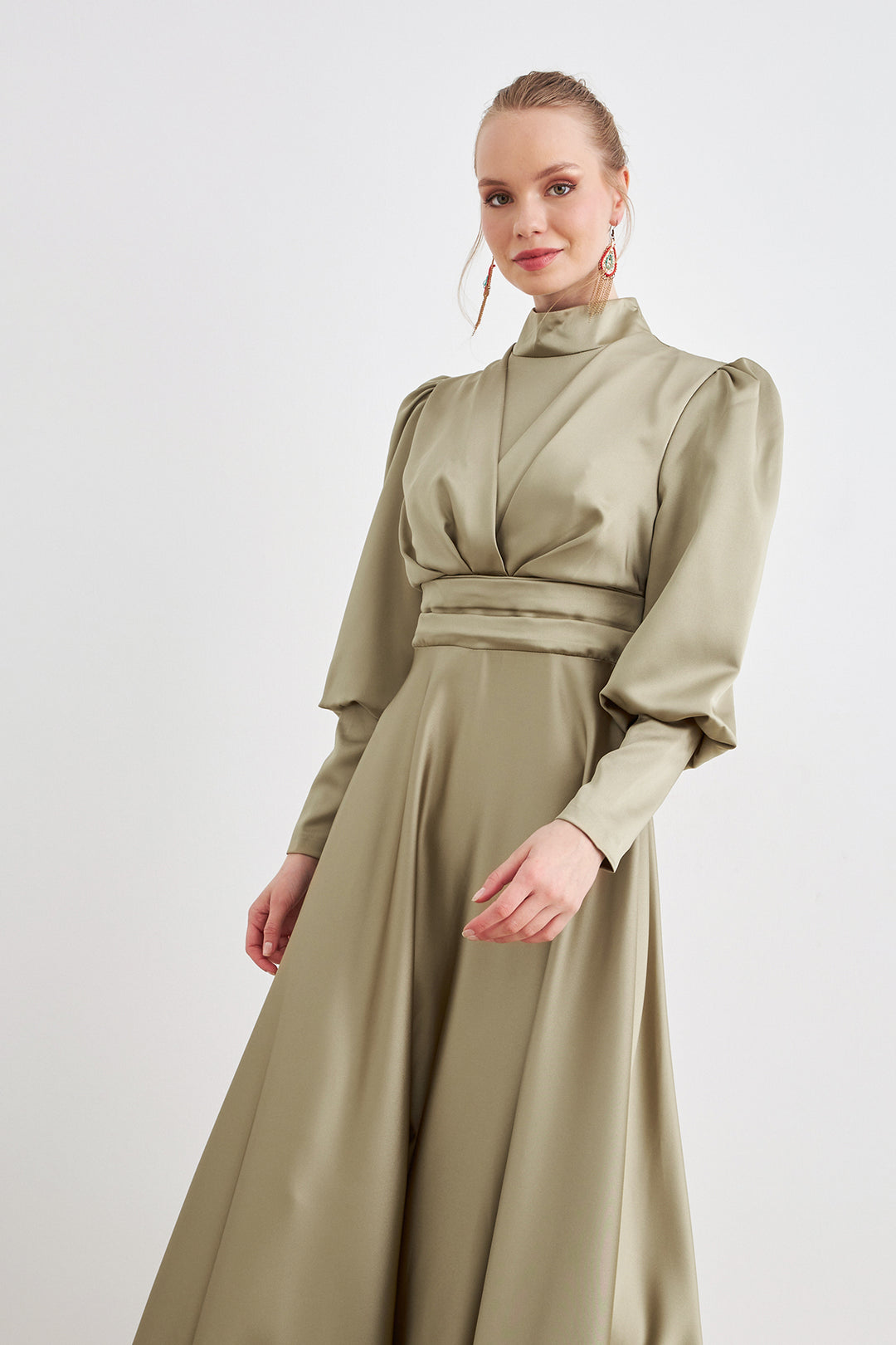 ZRF Women Alina Satin Evening Dress - Sage Green - Meerbusch